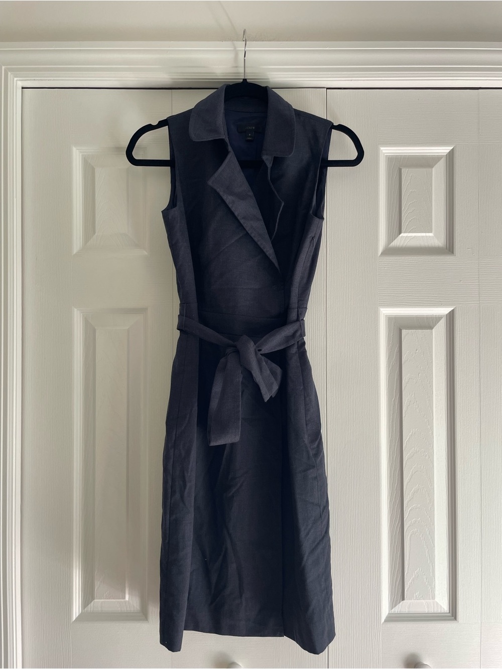 J. Crew Sleeveless Navy Wrap-Style Collared Dress
